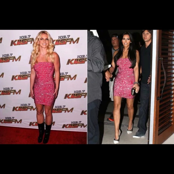 Herve Leger Pink Grey Strapless Bandage Dress xs - Picture 8 of 9